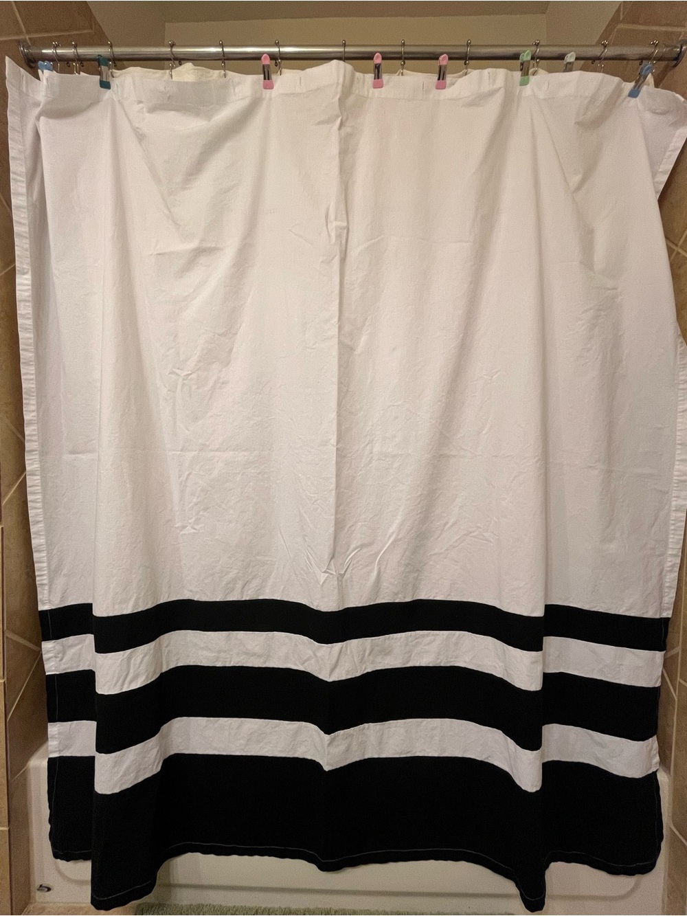 Threshold White with Black Stripes Shower Curtain